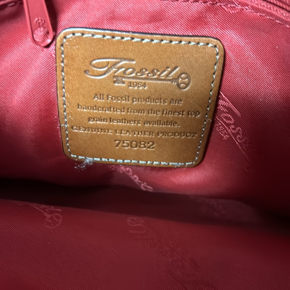 Fossil Red Canvas Satchel with Brown Leather Handles - Picture 5 of 7